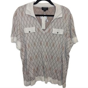 NWT Belldini Argyle Knit V-Neck Top Winter White Size 2X